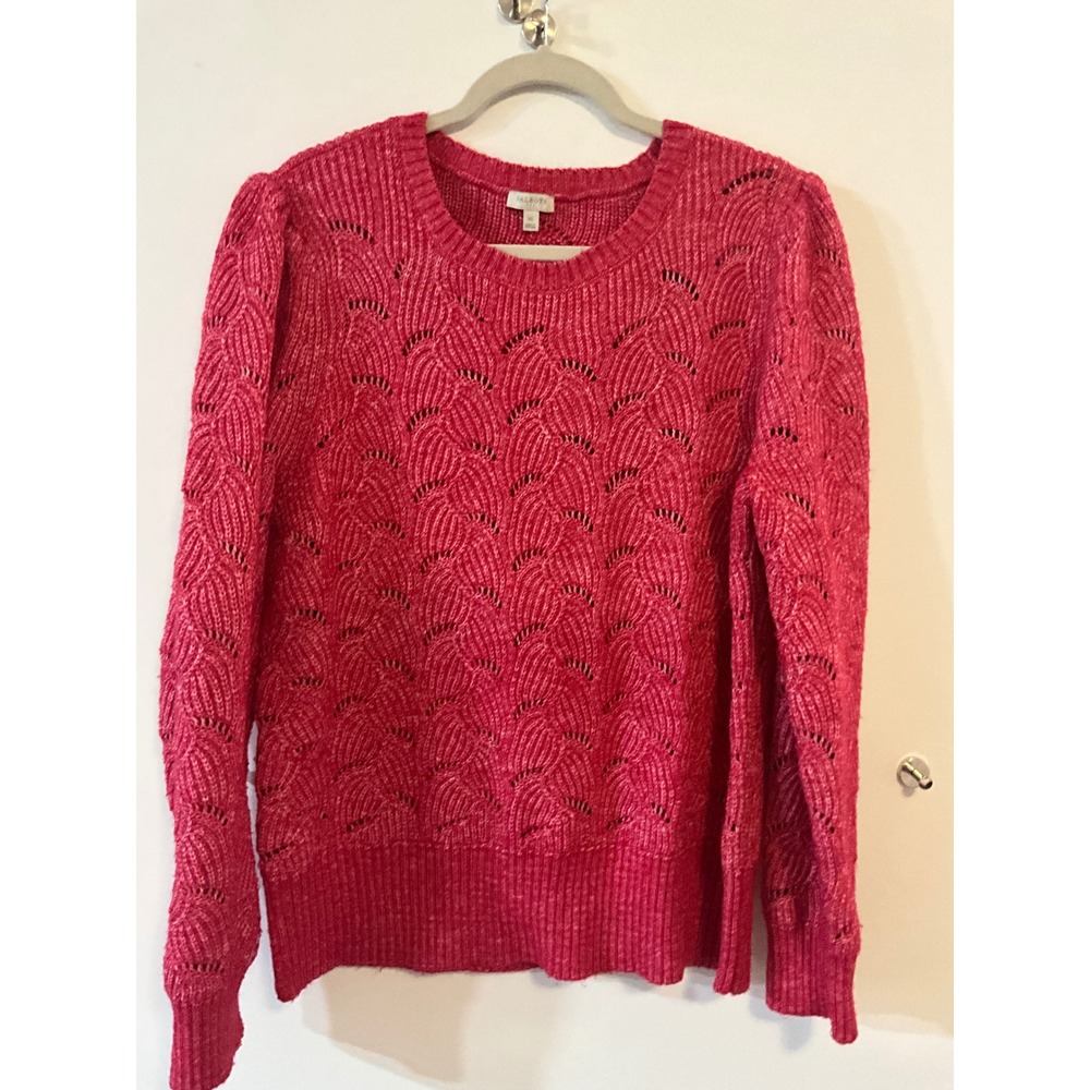 Talbots Pink Marled Pointelle Scallop Knit Crew Neck Sweater XL
